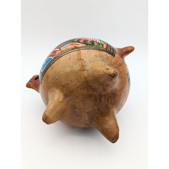 1970's Mexican Tonala Art Ceramic Vase w/ Folklore Hand painted Floral and Bird - Picture 4 of 7